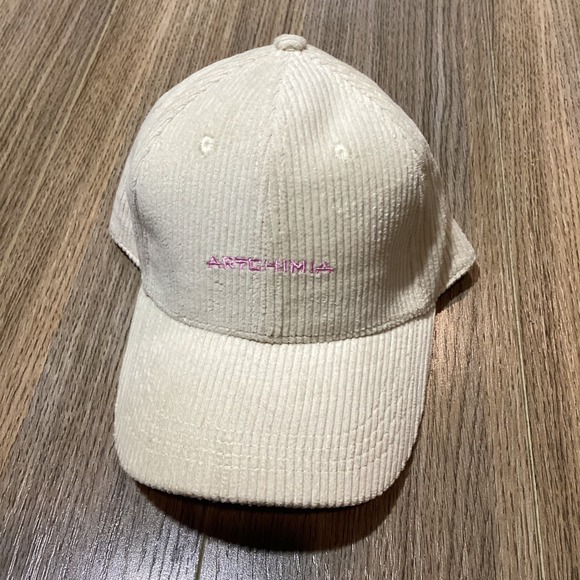 Artchimia Corduroy‎ Hat Adjustable Baseball Cap Cream Pink Accent - NWOT